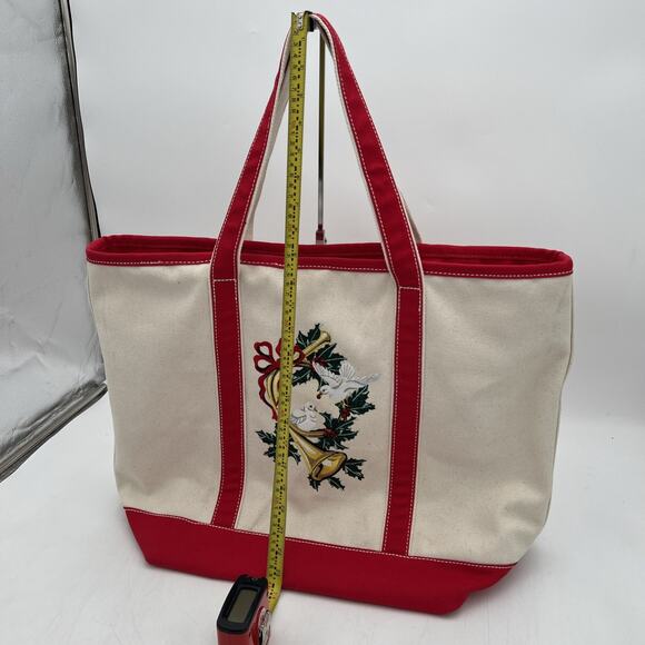 Lands End Christmas embroidered 2 Turtle Doves LARGE Canvas Tote Bag Zip Closei’ - Picture 11 of 15